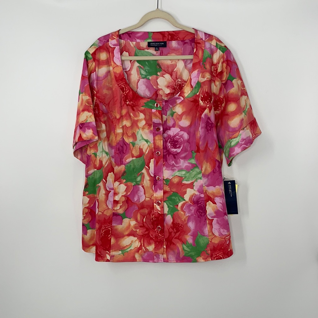 Karen Scott Pink Floral Button-Front Blouse